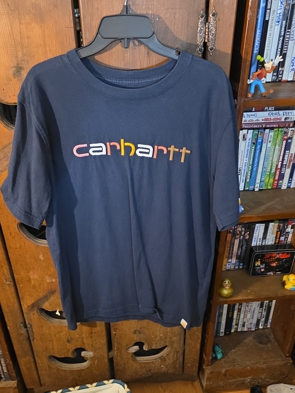 Carhartt Navy Short-Sleeve Logo Tee with Multicolor Script